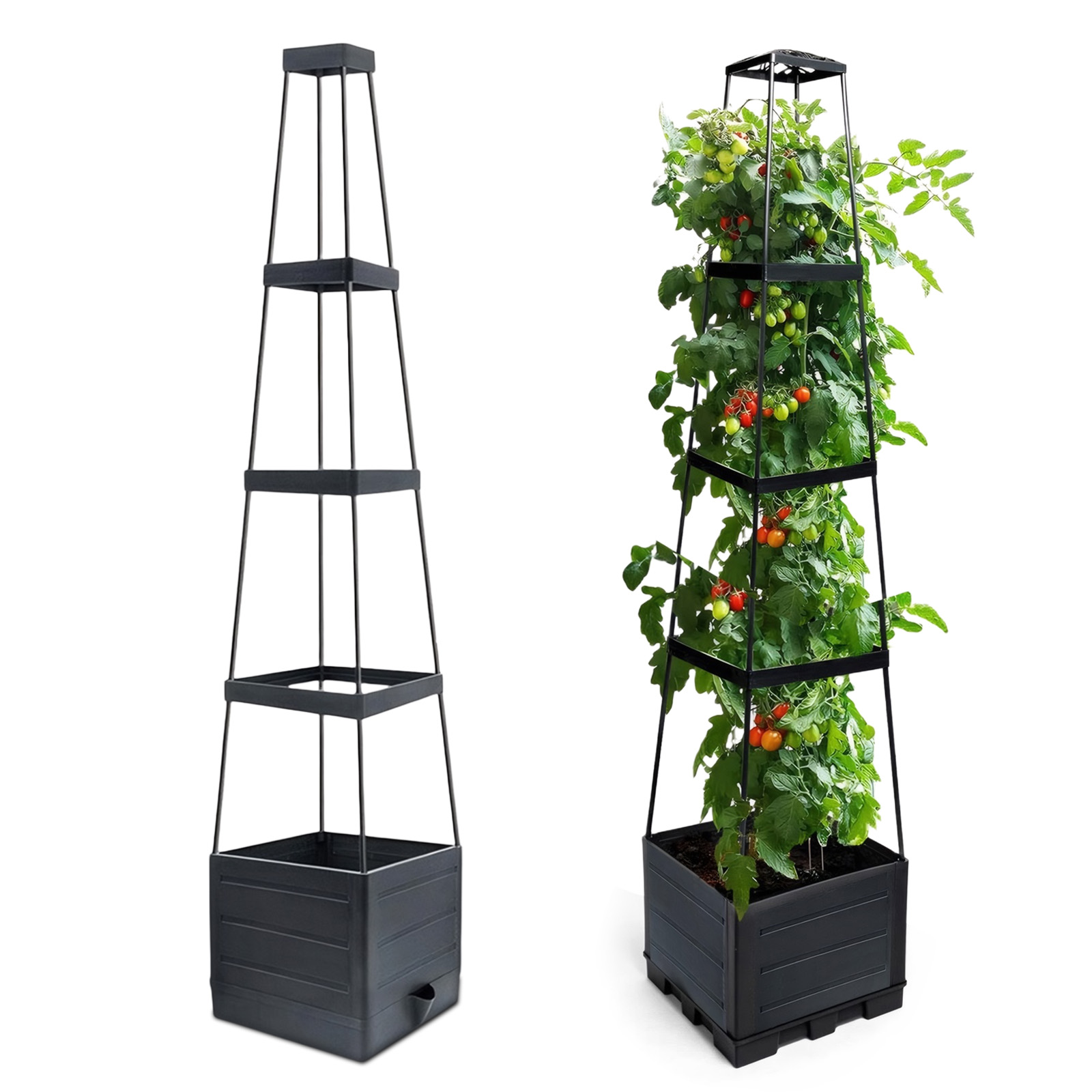 Self-Watering Planter - Yükseltilmiş Bahçe Yatağı Saksısı, Kafesli Domates