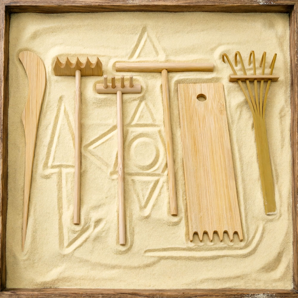 Gardening Tools Drawing - 6 Parça Bambu Kum Tırmığı Seti